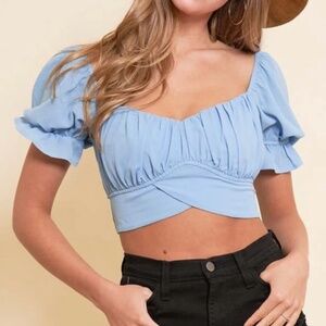 NWOT Dusty Blue Cropped Tie Top